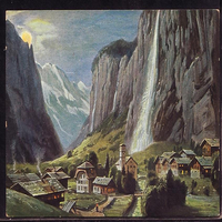 Ansichtskarte - Lauterbrunnen mit Staubbachfall - Mondscheinkarte ca. 1930